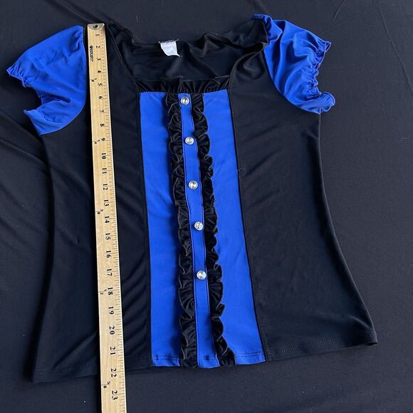 Solar Ruffle Blouse Womens Small (marked XL) Y2K Colorblock Rhinestone Button - Picture 7 of 8